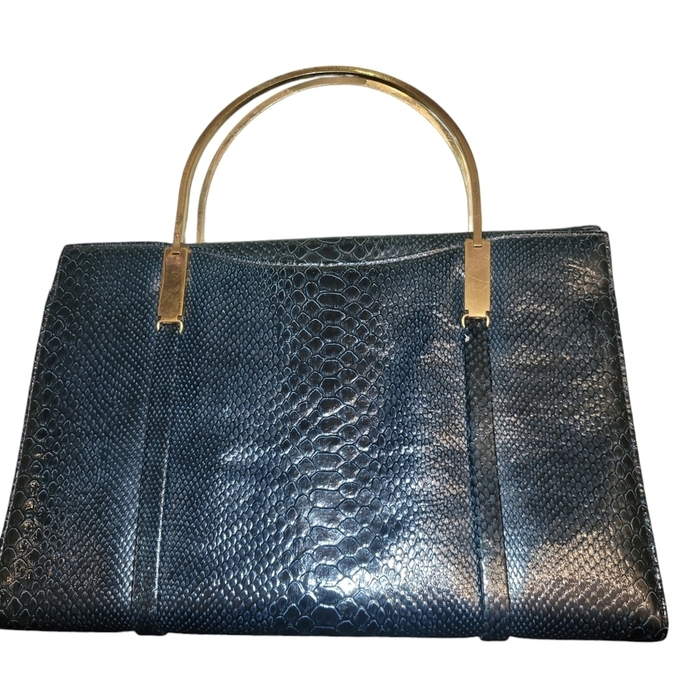 Vintage Saks Fifth Avenue Blue Leather Crocodile Print 11" x 18" - Picture 1 of 5